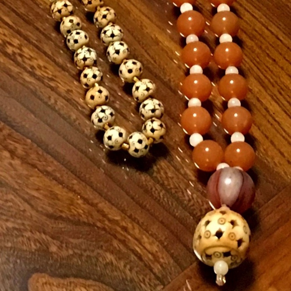 Bone, Agate and Amber Mala Prayer Beads
